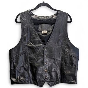 Vintage 80's The Leather Ranch Men's Classic Black Leather Vest Size L